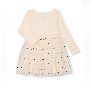 Wonder Nation Toddler Girls Ivory Polka Dot Tutu Dress 3T Long Sleeve